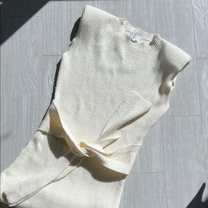 Isalis Oakley Structured Cream Ribbed Knit Sweater Dress